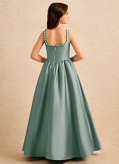 Azazie Enid Girls Formal Flower Girl Dresses Silver Sage A-Line Beaded Stretch Satin Dress image2