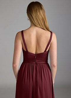 Azazie Chanel Bridesmaid Dresses Cabernet A-Line Pleated Stretch Satin Dress image4