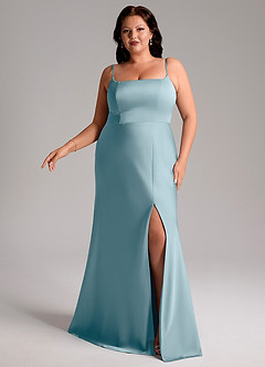 Azazie Lidia Bridesmaid Dresses Moody Blue Mermaid Side Slit Stretch Satin Dress image10