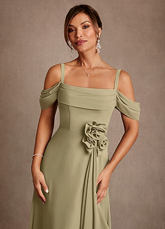 Azazie Amherst Abiti per la Madre della Sposa Abito A-Line in Chiffon a Spalla Scoperta Verde Muschio image5