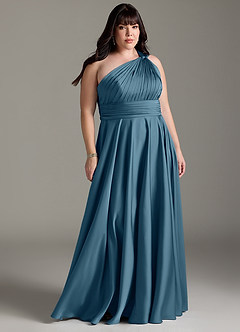 Azazie Charlize Brautjungfernkleider A-Linie One-Shoulder Stretch-Satin Kleid Bermudablau image9