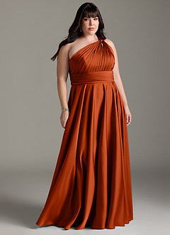 Azazie Charlize Bridesmaid Dresses Paprika A-Line One Shoulder Stretch Satin Dress image9