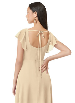 Azazie Bondi Brautjungfernkleider A-Linie Gestreift Chiffon Kleid Champagner image2