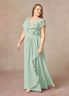 Azazie Snapdragon Mother of the Bride Dresses Agave A-Line V-Neck Ruched Chiffon Dress image8