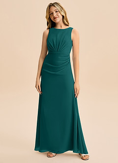 Azazie Floris Junior Robe Trapèze en Mousseline de soie Plissée Paon image4