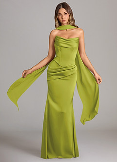 Azazie Sorrel Bridesmaid Dresses Lemongrass Mermaid Strapless Stretch Satin Convertible Dress image1