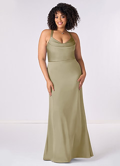 Barbie ♥ Azazie Bridesmaid Dresses Moss Green Mermaid Pleated Stretch Satin Dress image6