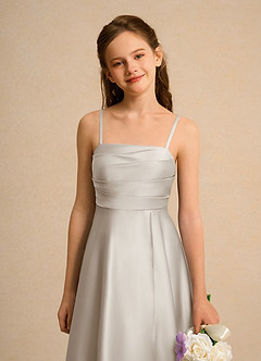 Azazie Pebbles Junior Formal Jurken voor bloemenmeisjes A-Lijn Jurk van Mat Satijn Geplooid Vorst image4