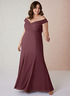 Azazie Lecia Bridesmaid Dresses Sangria Empire Off-The-Shoulder Pleated Chiffon Convertible Dress image8