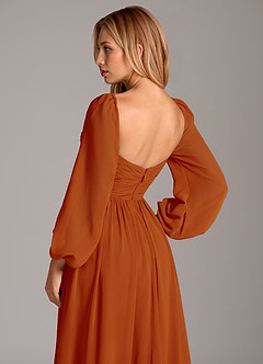 Azazie Alia Robes de demoiselle d'honneur Robe Trapèze en Mousseline de soie Manche longue Paprika image2