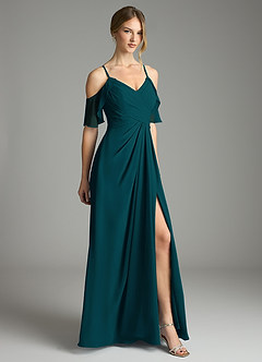 Azazie Dakota Bridesmaid Dresses Pine A-Line V-Neck Pleated Chiffon Dress image5