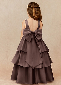 Azazie Margie Flower Girl Dresses Ganache A-Line Bow Stretch Satin Dress image1
