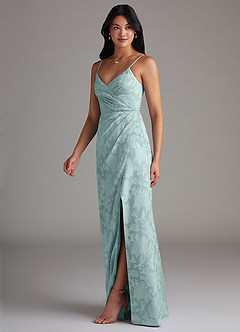 Azazie Maci 신부 들러리 드레스 쉬스 주름진 플로럴 번아웃 바닥 길이 드레스 image3