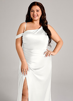 Azazie Madelyn Abiti da Damigella Abito Convertibile Sirena in Raso Elasticizzato Monospalla Bianco image11