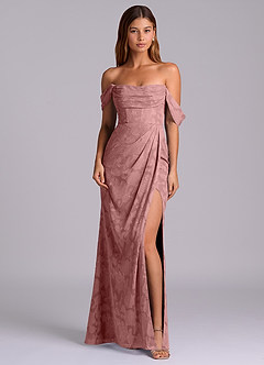 Azazie Johana Bridesmaid Dresses Dusty Rose Mermaid Off the Shoulder Floral Burnout Convertible Dress image3