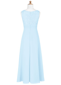 Azazie Snow Junior Sky Blue A-Line Lace Chiffon Dress image8