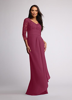 Azazie Joan Mother of the Bride Dresses Mulberry Sheath V-Neck Lace Chiffon Dress image1