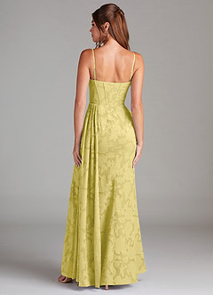 Azazie Denisa Bridesmaid Dresses Canary Sheath Pleated Floral Burnout Dress image2