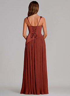 Azazie Stephanie Bridesmaid Dresses Terracotta A-Line Pleated Stretch Satin Dress image5