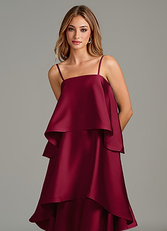Azazie Azalea Bridesmaid Dresses Burgundy A-Line Ruched Stretch Satin Dress image2