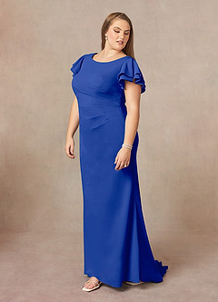 Azazie Peppermint Mother of the Bride Dresses Royal Blue Mermaid Scoop Ruched Stretch Crepe Dress image9
