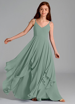 Azazie Karan Junior Dusty Blue A-Line Chiffon Dress image1
