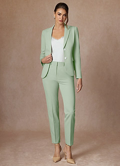 front Whitney Dusty Sage Structured Stretch Full Length Dress Pants