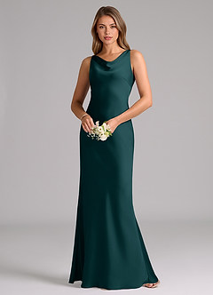 Azazie Allettie Bridesmaid Dresses Pine Mermaid Stretch Satin Dress image3