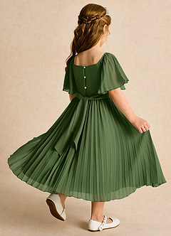 Azazie Gisele Flower Girl Dresses Olive A-Line Pleated Chiffon Dress image3