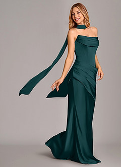 Azazie Pelagia Suknie dla druhen Syrena Gorset Satyna elastyczna Do ziemi Sukienka image1