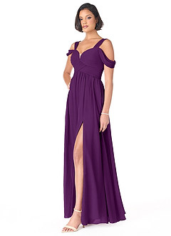 Azazie Lianne Bridesmaid Dresses Grape A-Line Off the Shoulder Chiffon Dress image3