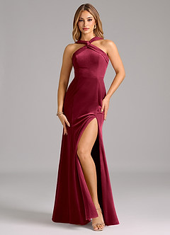 Azazie Rue Bridesmaid Dresses Burgundy A-Line Pleated Velvet Dress image5