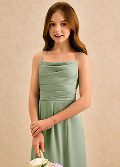 Azazie Chamomile Girls Formal Sukienki dla dziewczynek sypiących kwiaty Linia A Pofałdowany Satyna elastyczna Długość podłogi Sukienka image6