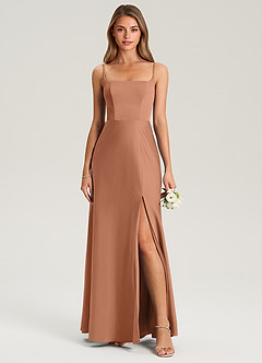 Azazie Lidia Robes de demoiselle d'honneur Robe Sirène en Satin extensible Fente Latérale Bronze image4