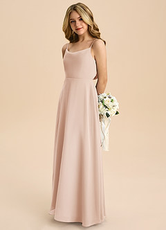 Azazie Shale Junior English Rose A-Line Bow Chiffon Dress image6