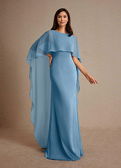 Azazie Milfred Mère de la mariée Robes Robe Fourreau en Satin extensible Col de bateau Acier Bleuté image3