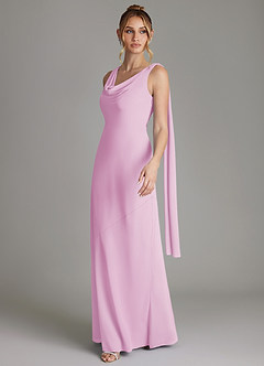 Azazie Essence Bridesmaid Dresses Candy Pink Sheath Chiffon Dress image4