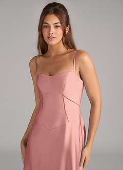 Azazie Valentine Bridesmaid Dresses Rosette A-Line Corset Stretch Satin Dress image6