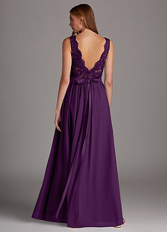 Azazie Elly Bridesmaid Dresses Grape A-Line Lace Scoop Neck Chiffon Dress image2