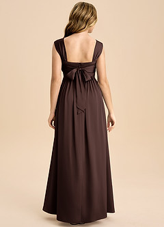 Azazie Hattie Junior Robe Trapèze en Satin extensible Plissée Ganache image2