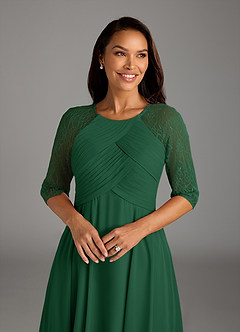 Azazie Dorothea vestidos de madre de la novia Vestido de Verde Oscuro de Gasa de Corte En A con Encaje image4