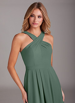 Azazie Dixie Bridesmaid Dresses Eucalyptus A-Line Halter Pleated Chiffon Dress image5