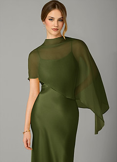 Azazie Jaleesa 신부 들러리 드레스 A라인 하이넥 스트레치 새틴 바닥 길이 드레스 image2