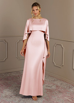 Azazie Eli Mother of the Bride Dresses Blushing Pink Sheath Boatneck Stretch Satin Dress image4