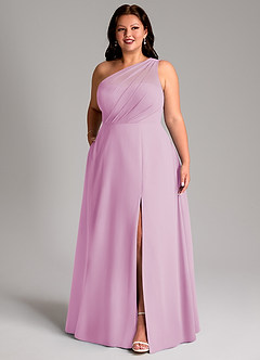 Azazie Phaedra Abiti da Damigella Abito A-Line in Chiffon Monospalla Rosa Confetto image12