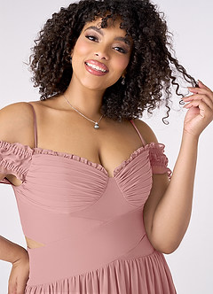 Barbie ♥ Azazie Bridesmaid Dresses Dusty Rose A-Line Off the Shoulder Chiffon Convertible Dress image8