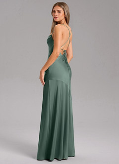 Azazie Grata Bridesmaid Dresses Sea Moss Mermaid Side Slit Stretch Satin Dress image7
