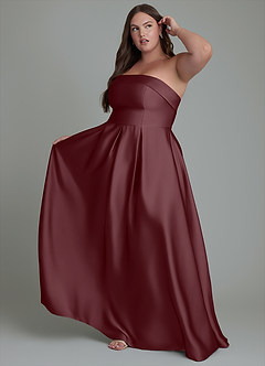 Azazie Lucienne Bridesmaid Dresses Sangria A-Line Strapless Stretch Satin Convertible Dress image9