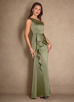 Azazie Hamptons vestidos de madre de la novia Vestido de Pistacho de Satén Elástico de Corte En A con Plisado image3