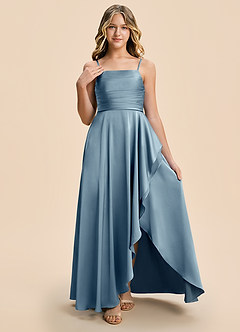 Azazie Naveah Junior Dusty Blue A-Line Ruched Stretch Satin Dress image6